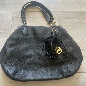 Michael Kors Black Shoulder Bag with Gold Accent
